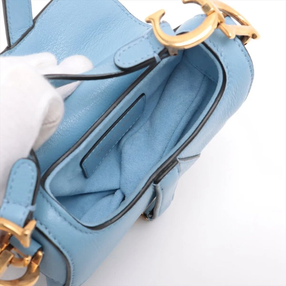 Sold Out Christian Dior Saddle Bag Leather 2 Way Handbag Blue - Picture 12 of 14